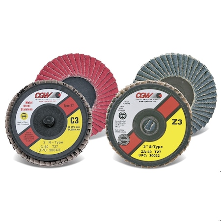 Cgw Abrasives Mini Premium Quick-Change Regular Turn-On Coated Abrasive Flap Disc, 2 in Dia, 80 Grit, Fine Grade,  30025